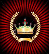 Illustration of a crown with laurels and red beams emanating from it.