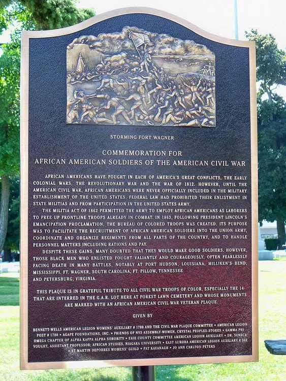Forest Lawn Cemetery Plaque at gravesite of Black Civil War veterans.