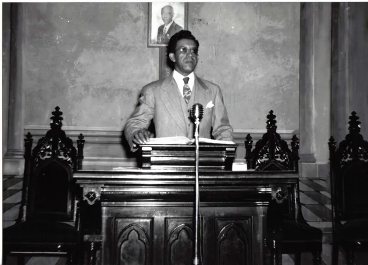 Rev. Seals in the pulpit at St. John Baptist Church around 1950.