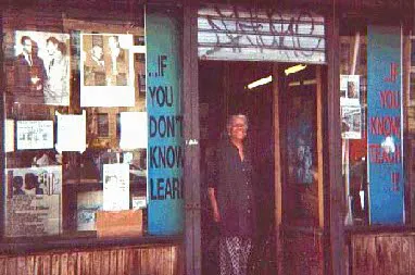 Una Mulzac outside of Liberation Bookstore in Harlem