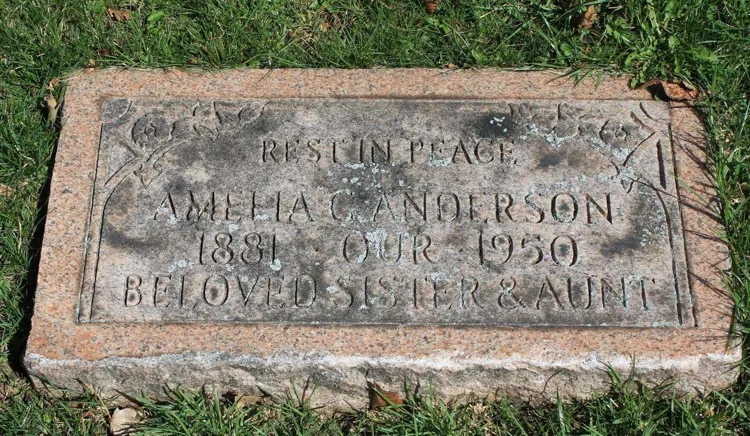 Amelia's headstone in Forest Lawn Cemetery.