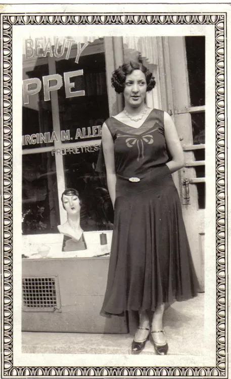 Mrs. Price in 1926 outside her beauty salon.

